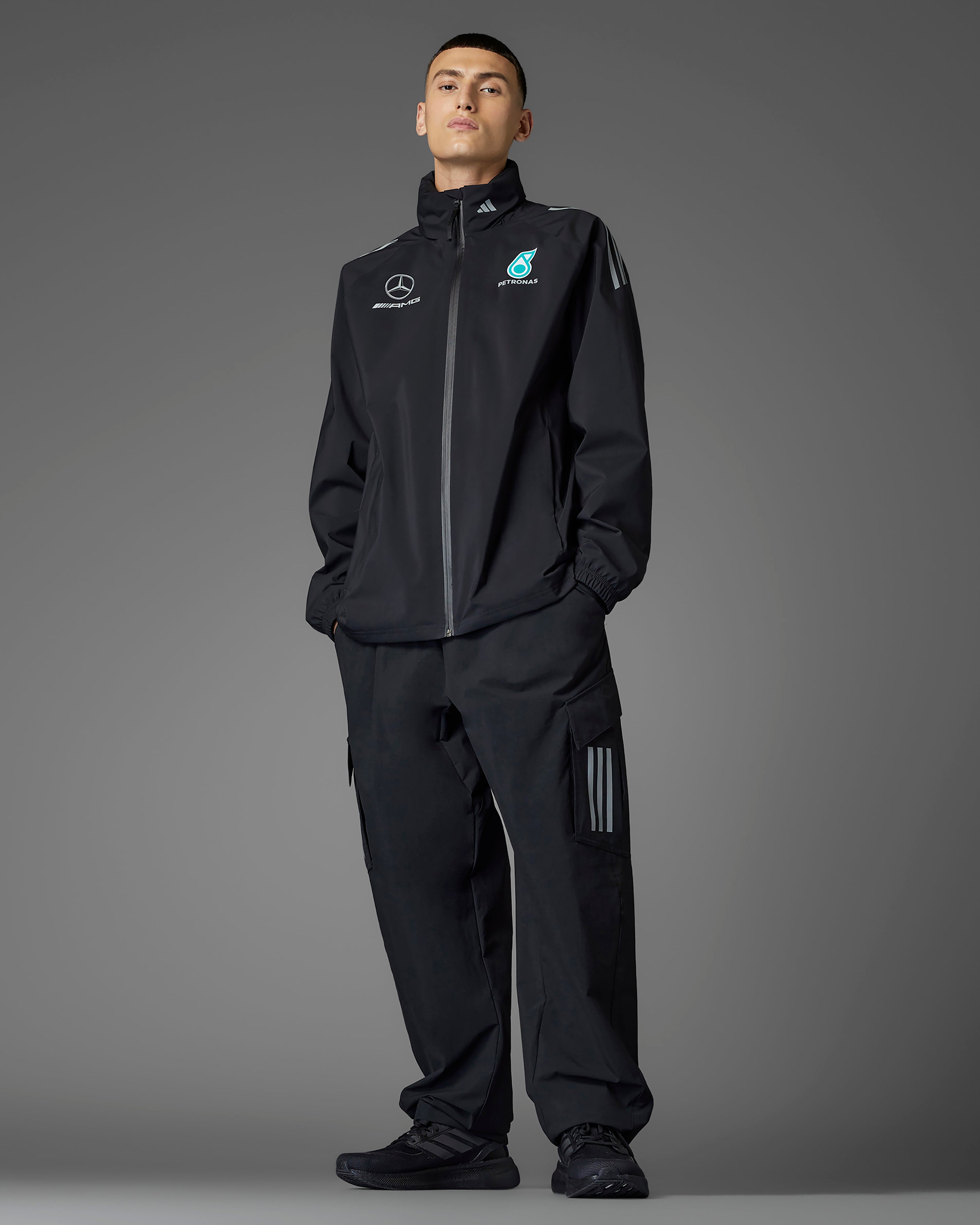 Mens 2025 Mechanics Rain Jacket Black Official Mercedes-AMG