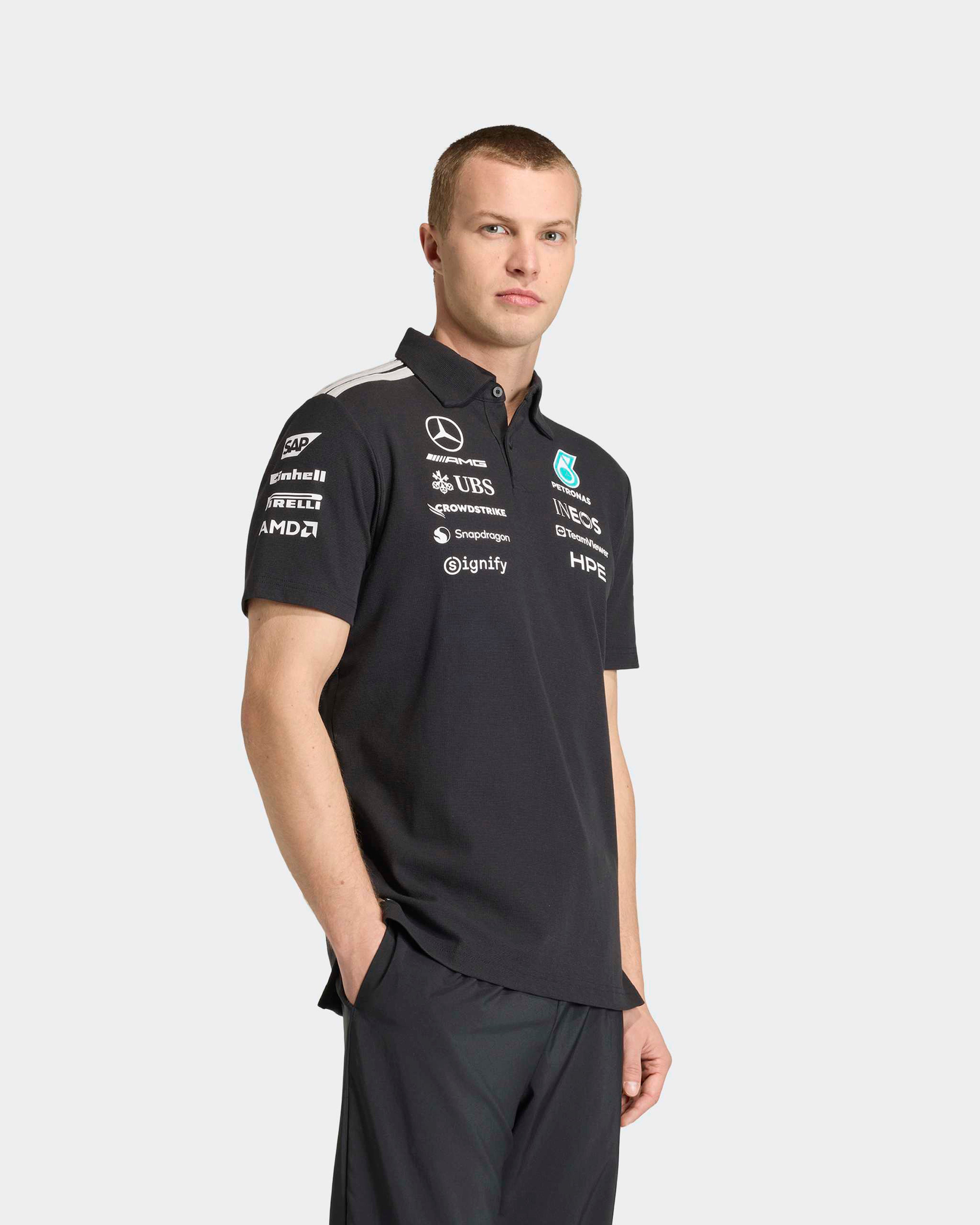 2026メルセデスAMG ポロシャツF1 Lサイズ Men's 2026 Team Polo Shirt - Black | Mercedes-AMG Petronas F1