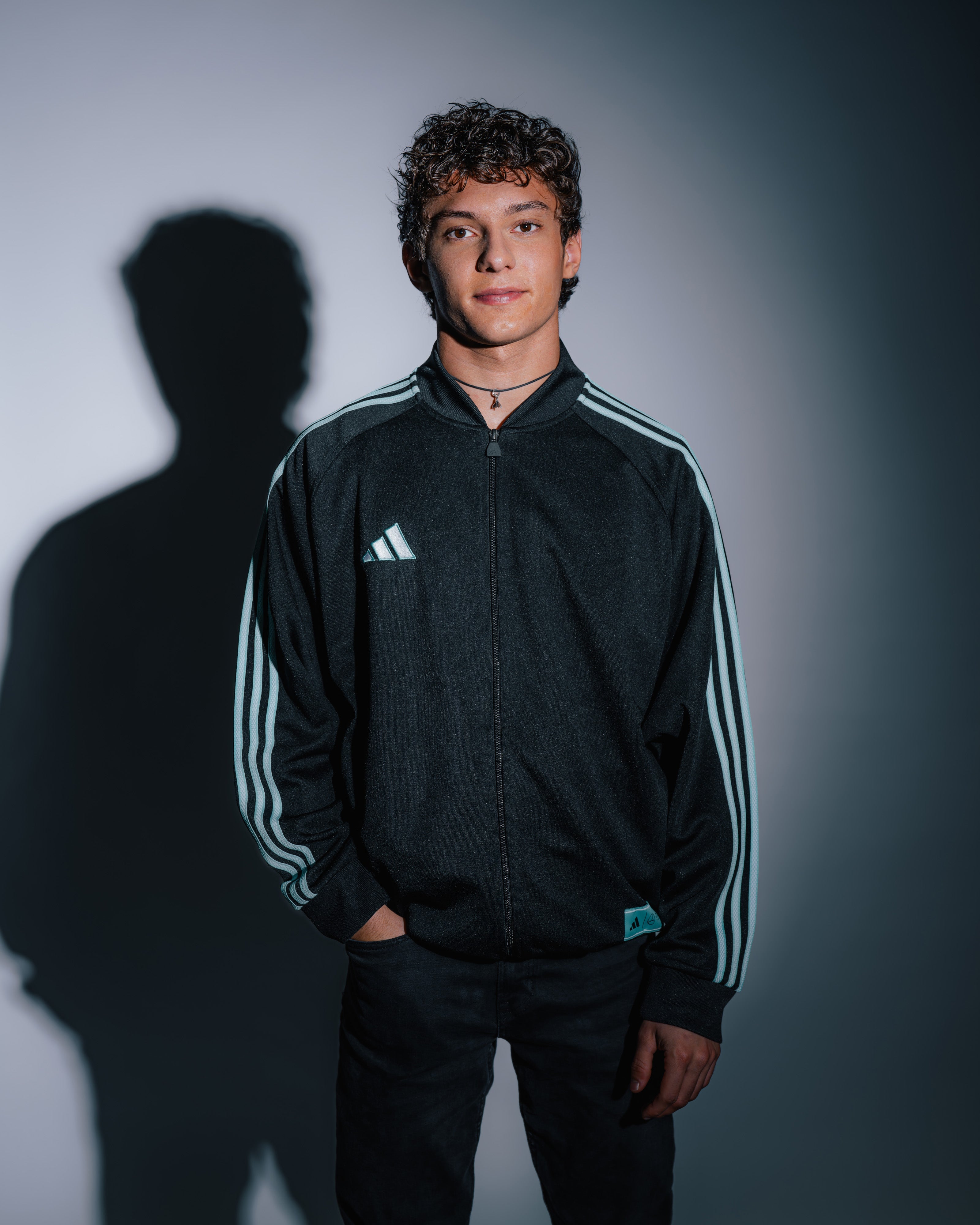 adidas　メルセデスベンツ　コラボ　トラックジャケット Mens Las Vegas Track Top Black/Teal | Official Mercedes-AMG