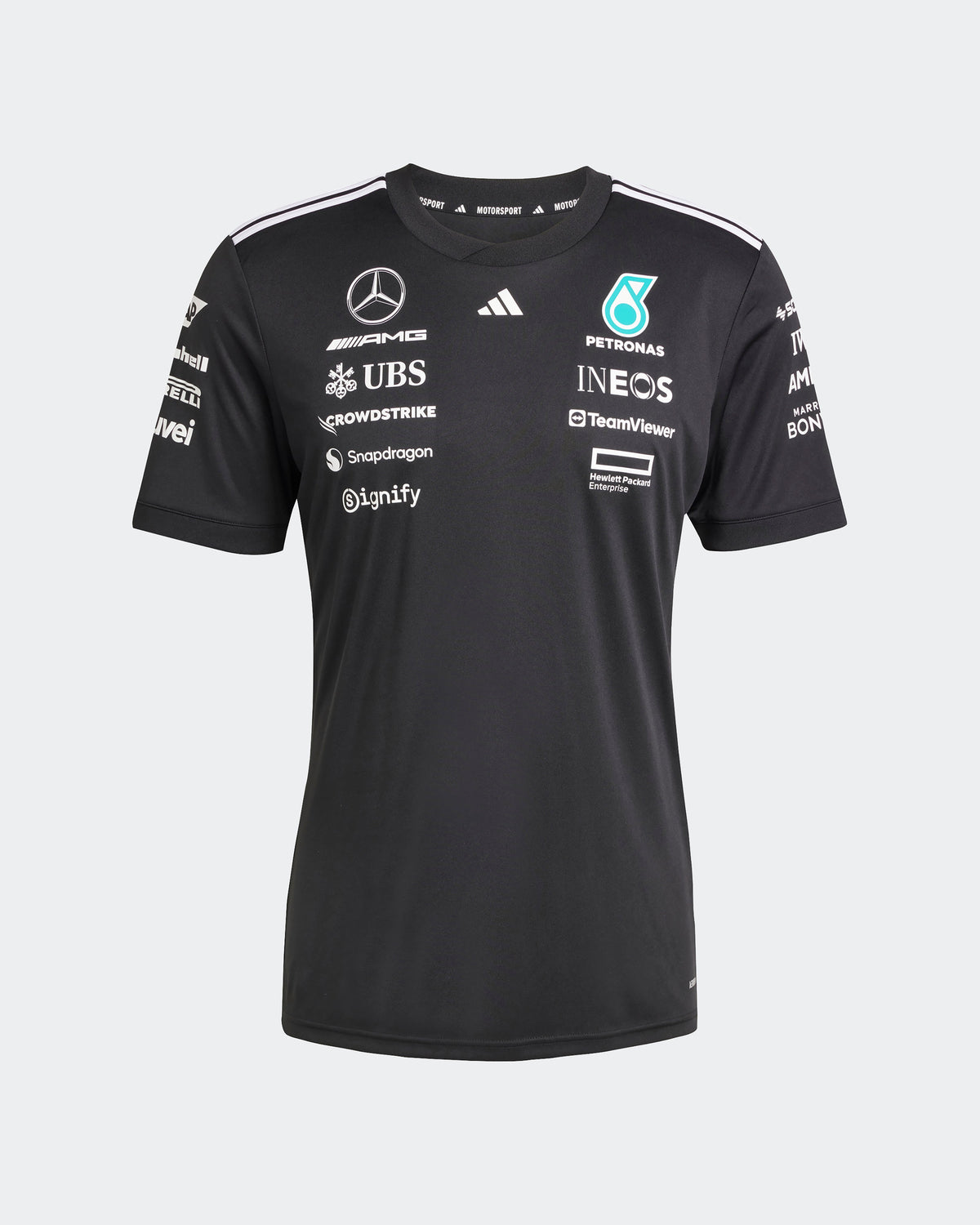 T-shirt femme Mercedes-Benz AMG Petronas F1 Driver perforé avec logos de l'écuri T-shirt femme Mercedes-Benz AMG Petronas F1 Driver perforé avec logos de l'écuri