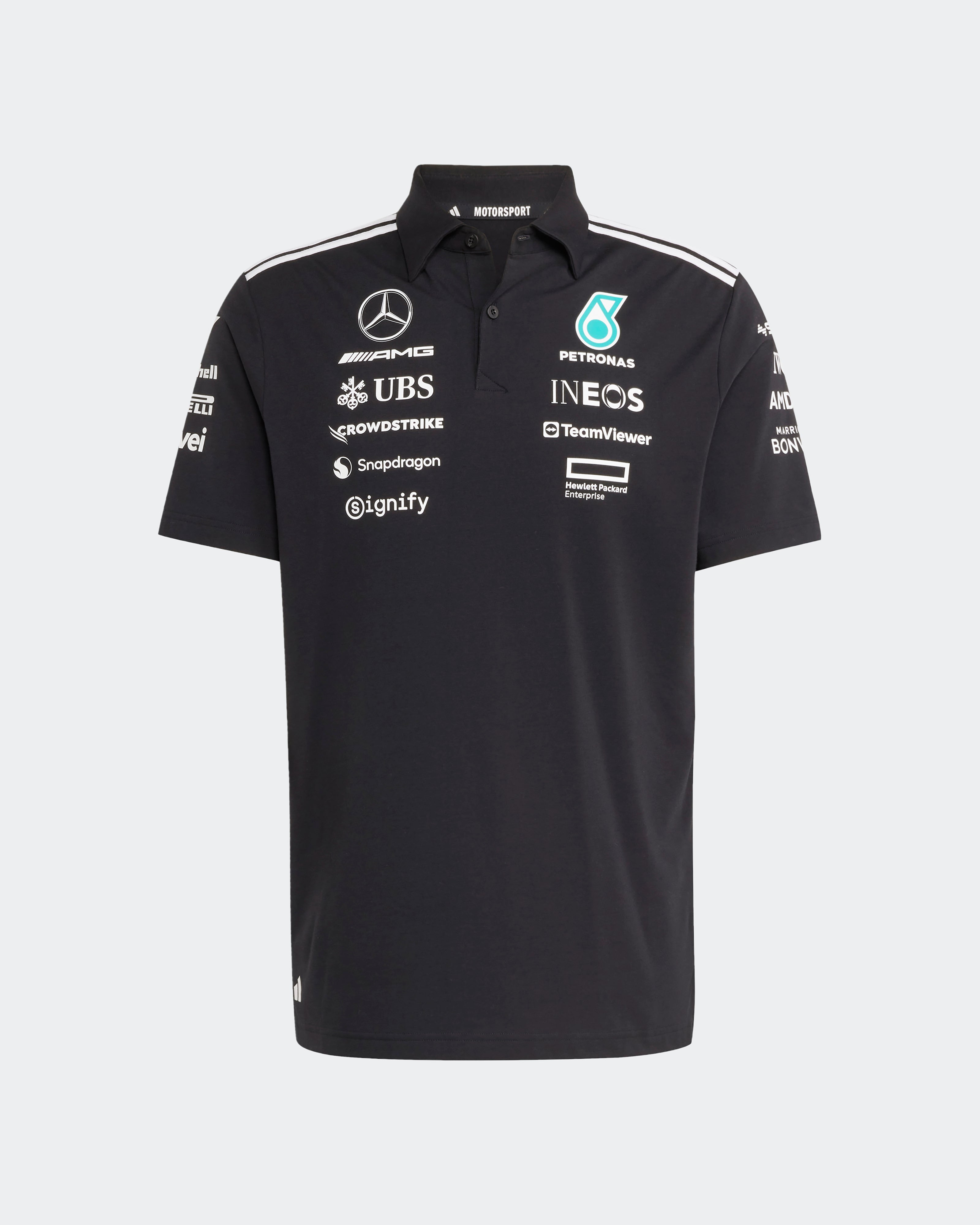 Mens 2025 Team Polo Black | Official Mercedes-AMG PETRONAS F1 Team