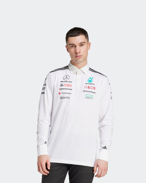 m*o様 Mercedes-Benz ポロシャツ ホワイト ブラック Mens 2025 Team Long Sleeve Polo White | Official Mercedes-AMG