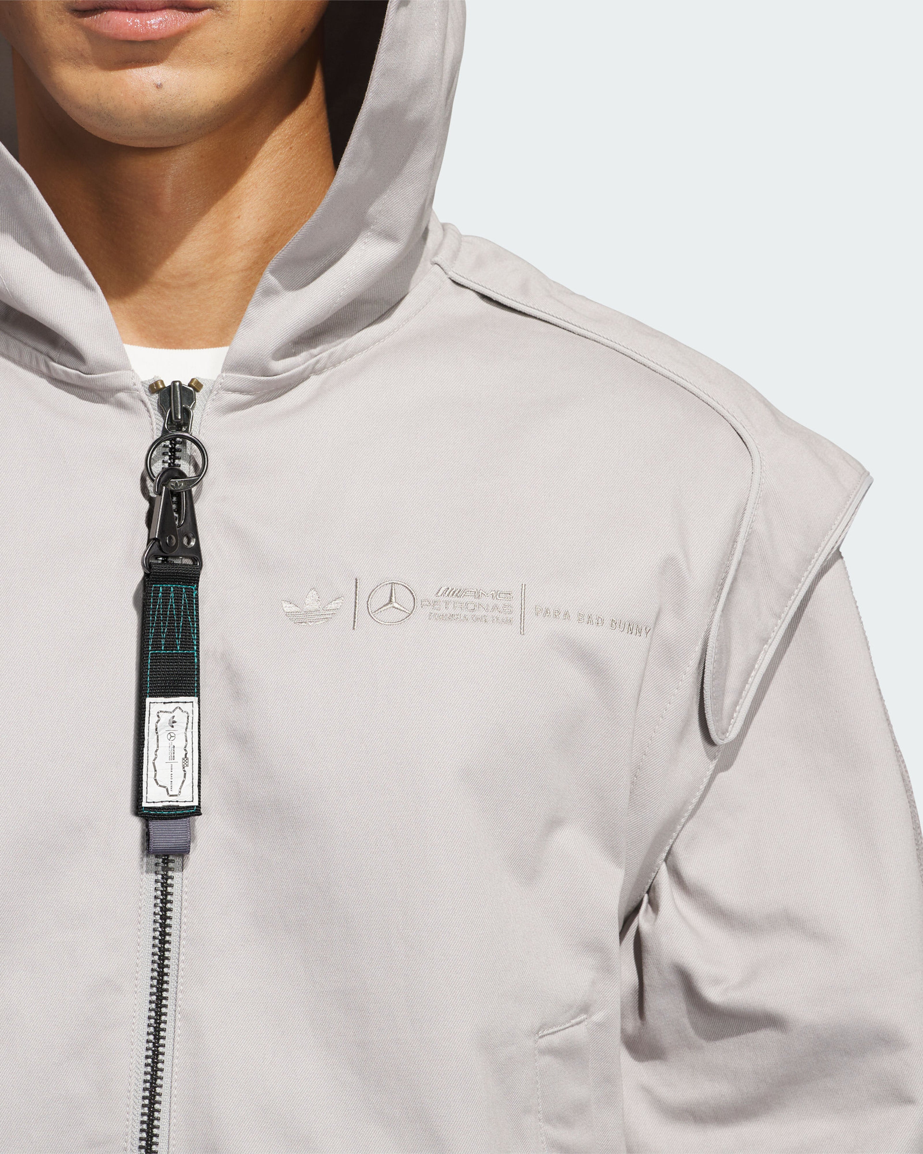 adidas para Bad Bunny x Mercedes-AMG F1 Racing Zip Up Track Top with Balaclava Grey