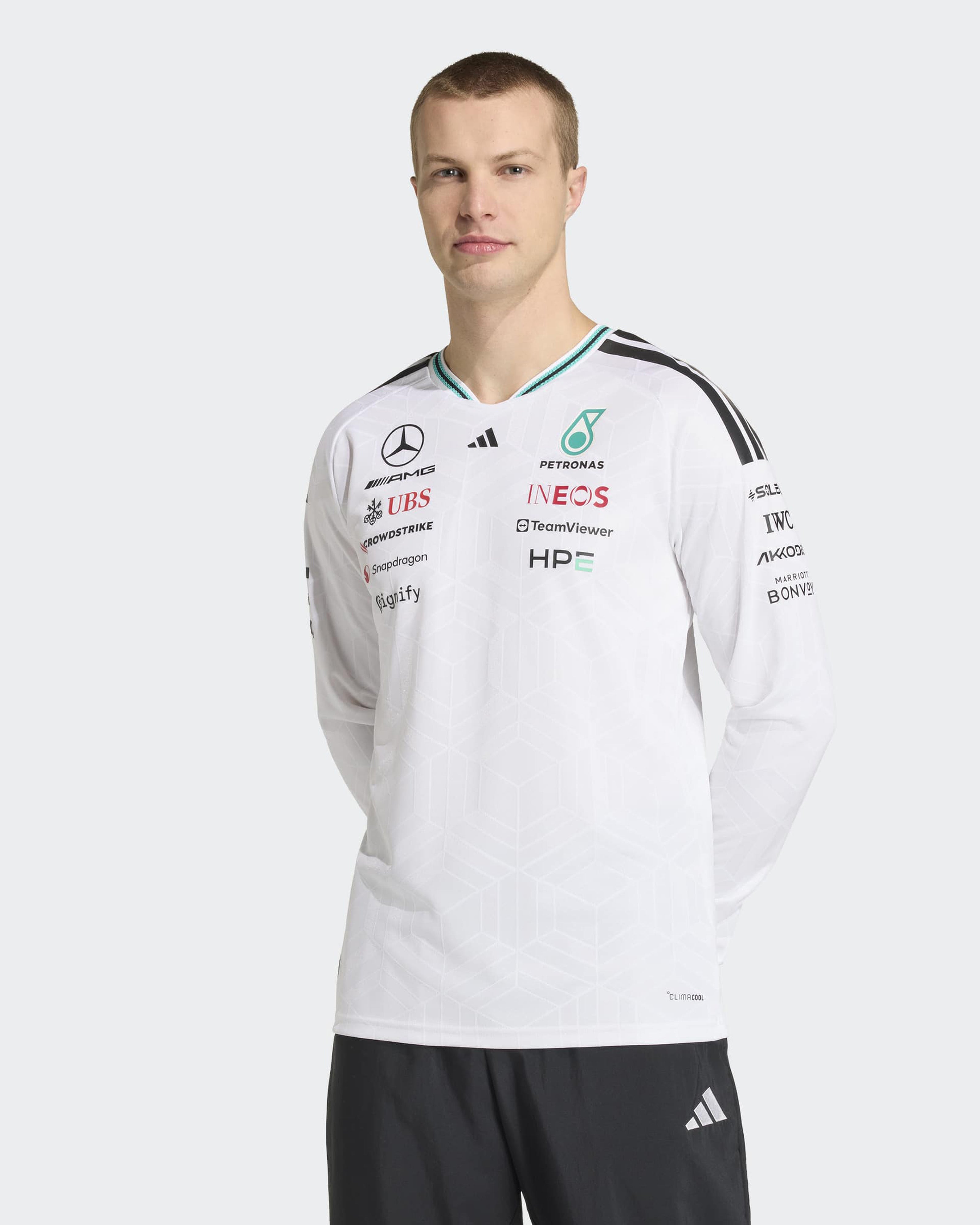 Mens 2026 Authentic Long-Sleeve Driver Tee White | Mercedes-AMG