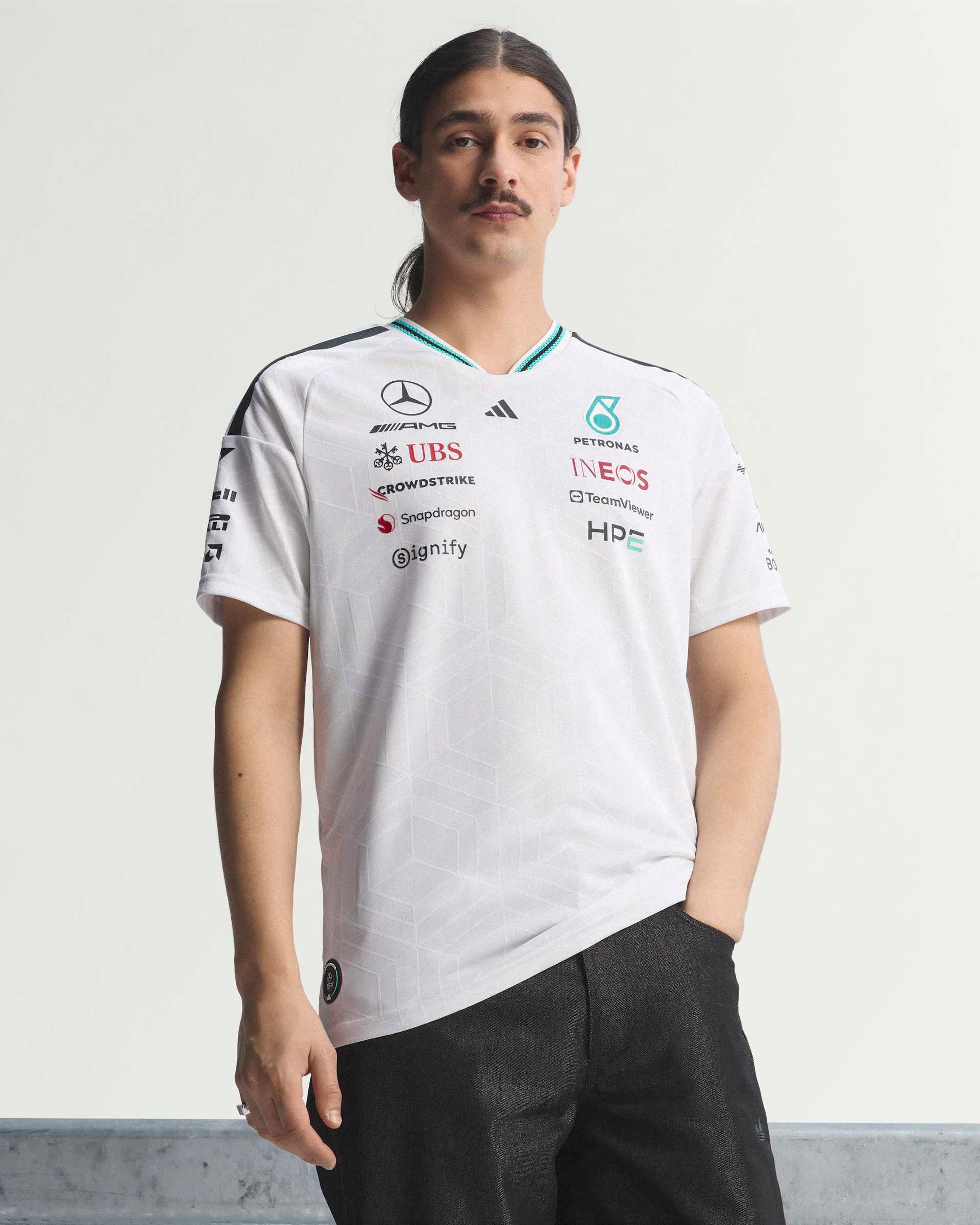 Mens 2026 Authentic Driver Tee – White | Official Mercedes-AMG