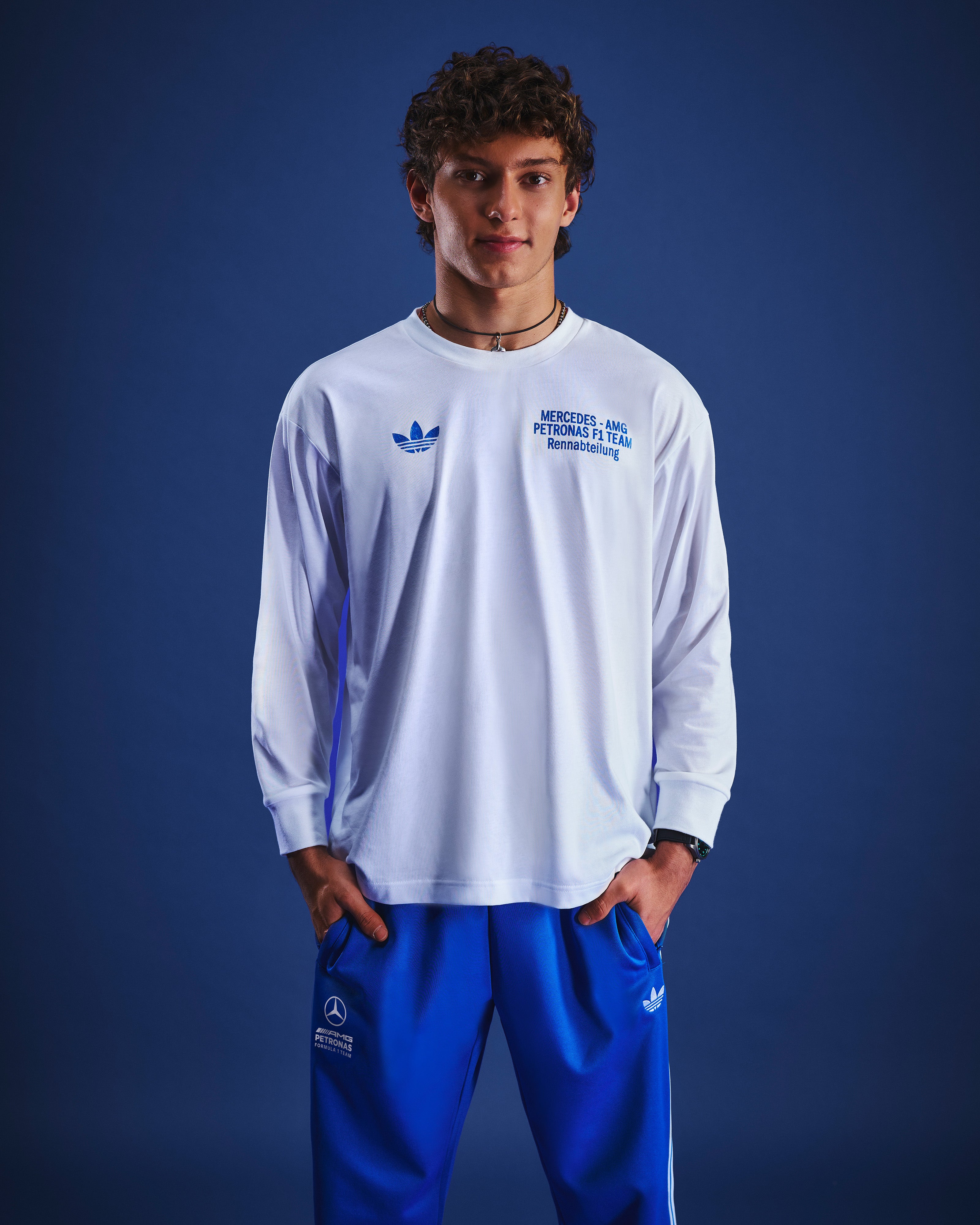 Mens Blue Wonder Longsleeve T-shirt White