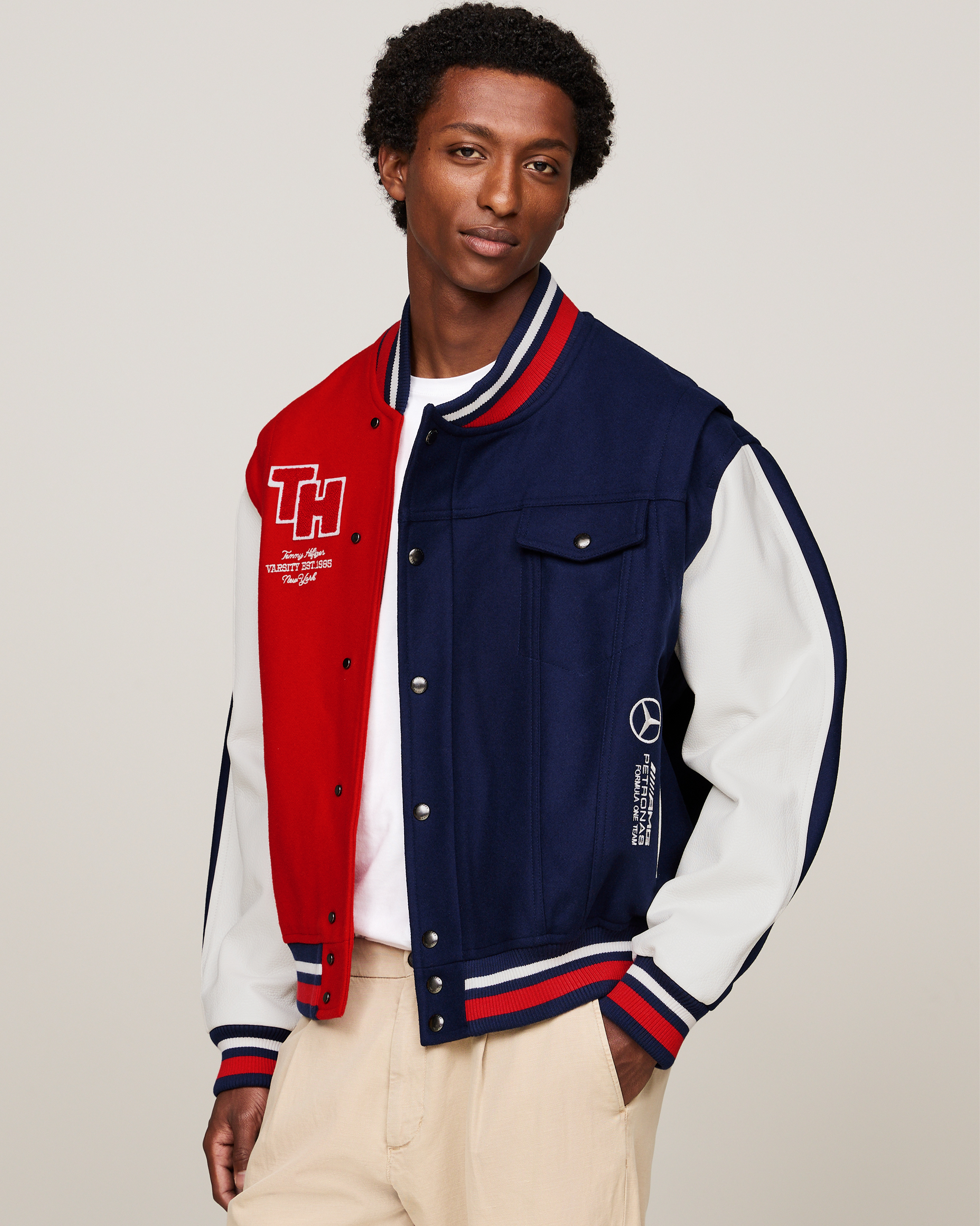 Tommy x Mercedes-AMG F1 x Clarence Ruth Varsity Jacket Yale Navy