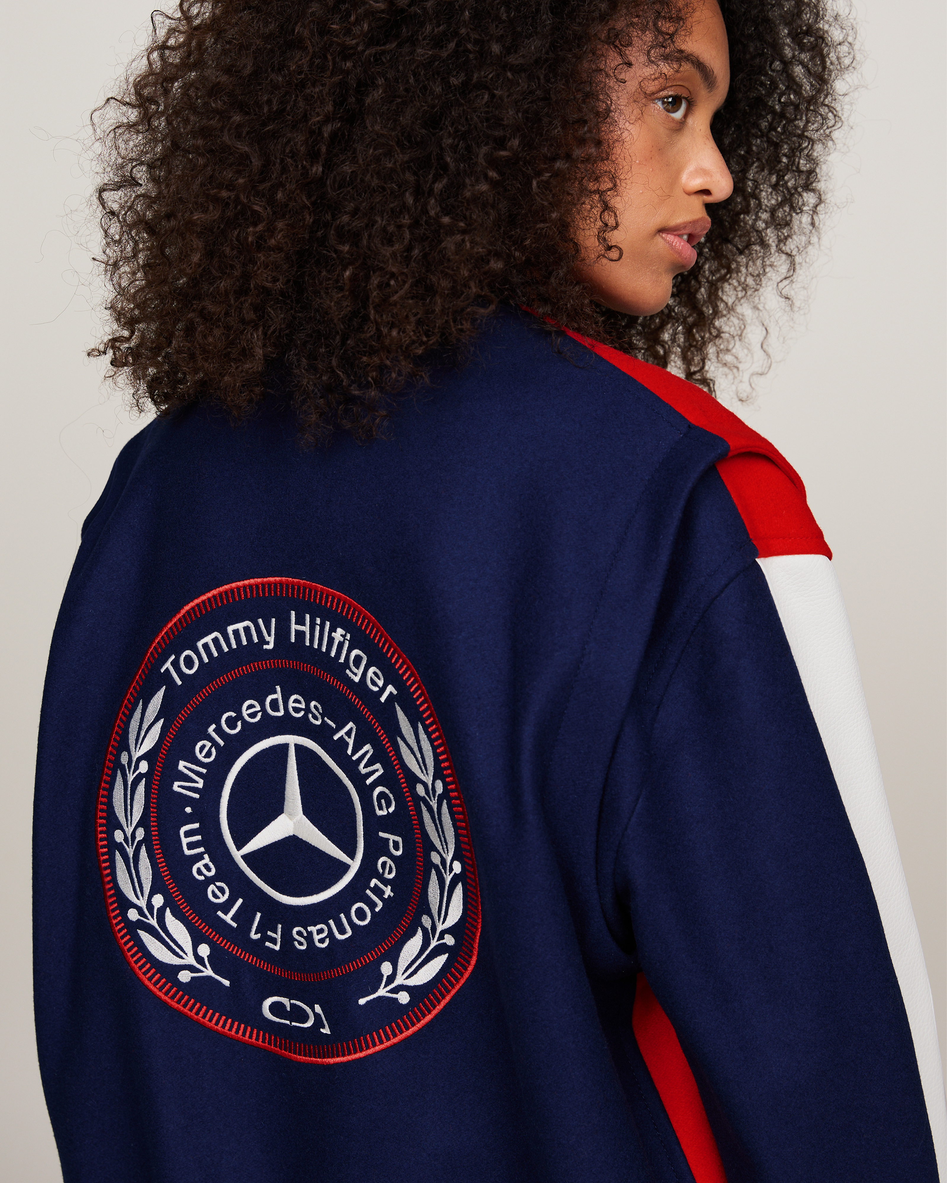 Tommy x Mercedes-AMG F1 x Clarence Ruth Varsity Jacket Yale Navy