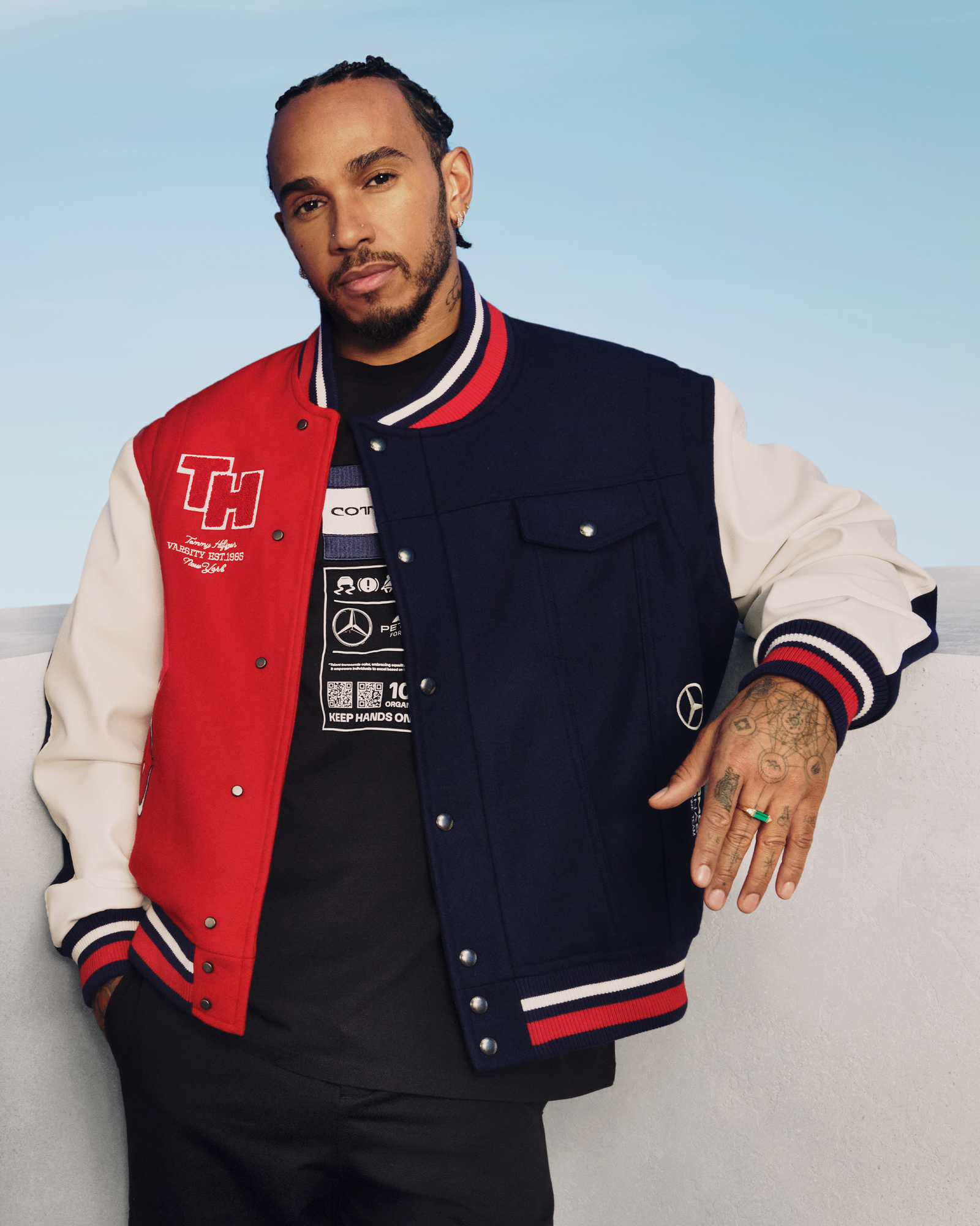 Tommy x Mercedes-AMG F1 x Clarence Ruth Varsity Jacket Yale Navy